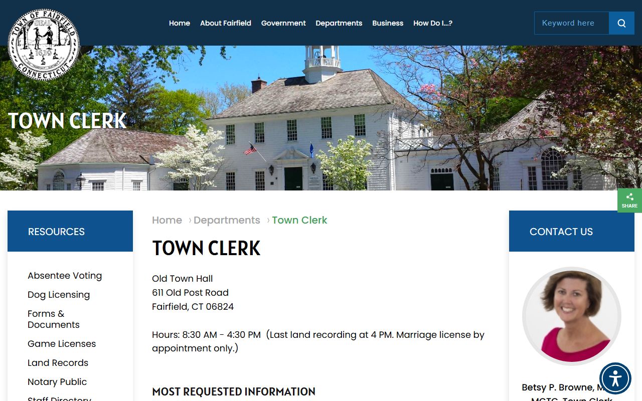 Fairfield Town Clerk office providing birth certificate services