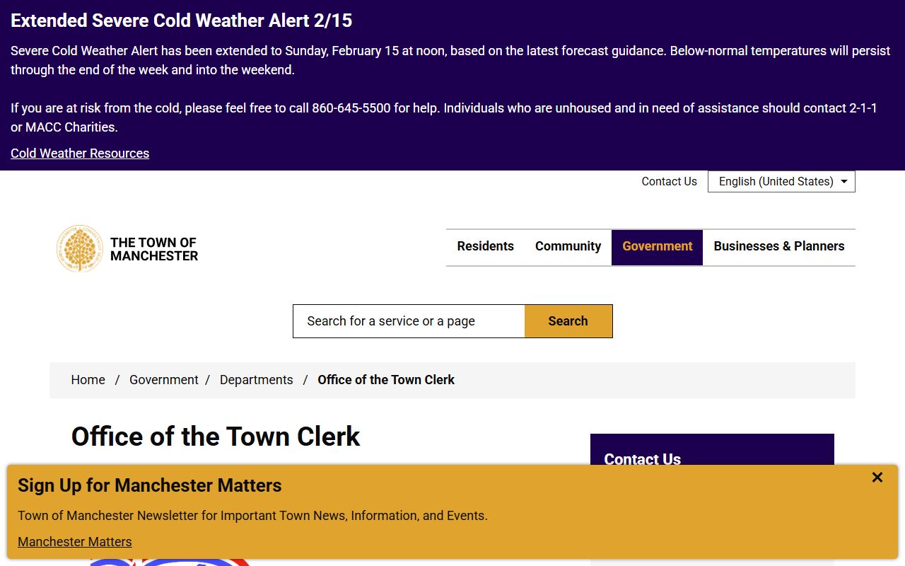 Manchester Town Clerk office information