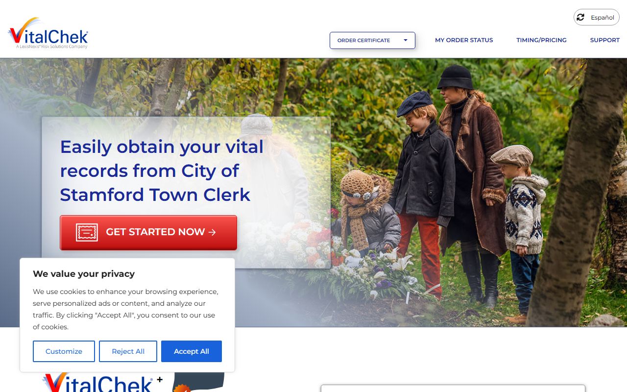 Stamford Town Clerk vital records services and VitalChek portal