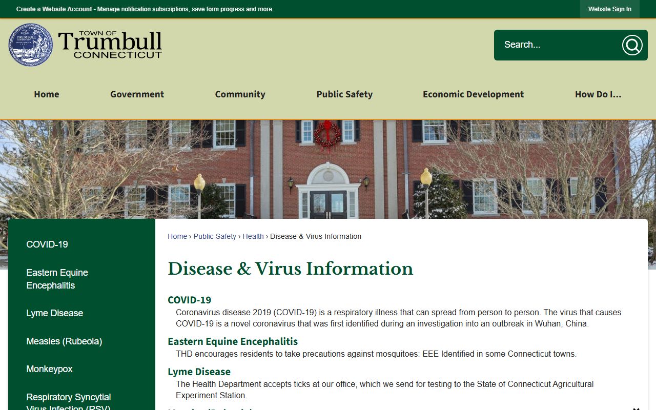 Trumbull Town Clerk office where birth records are kept