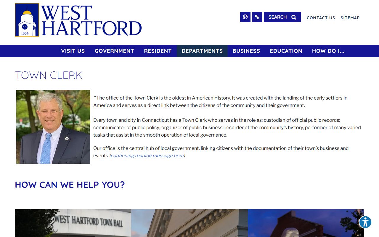 West Hartford Town Clerk office website